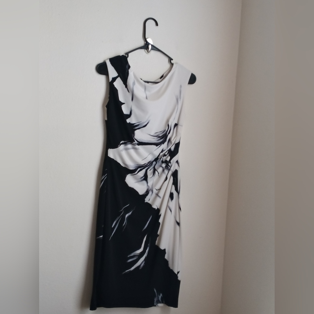 Lauren Ralph Lauren Dress Women 4 Black and White Floral Midi Elegant Versatile